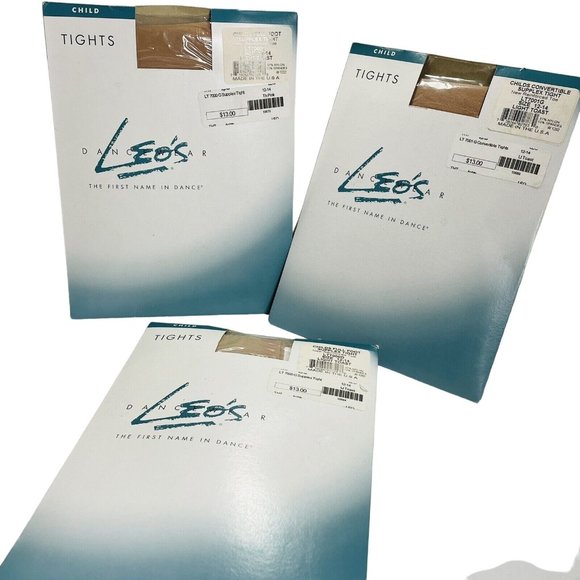 3 Pairs Girl's Tights Leo's Dancewear Brand Size 12-14 Light Toast LY7000G - Picture 4 of 9